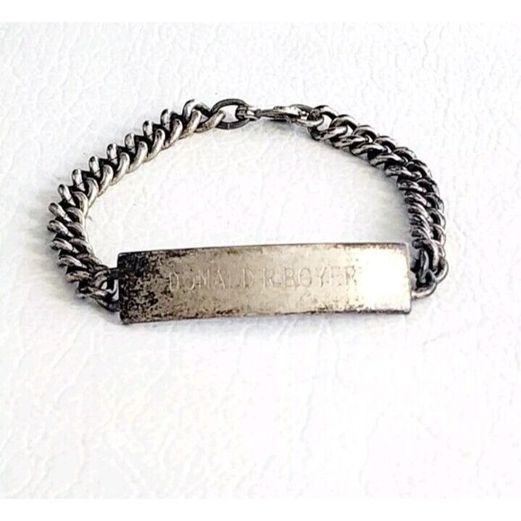 WW2 Sterling Identification Bracelet With  Name Engraving 7.5" 27.27g - Picture 1 of 5